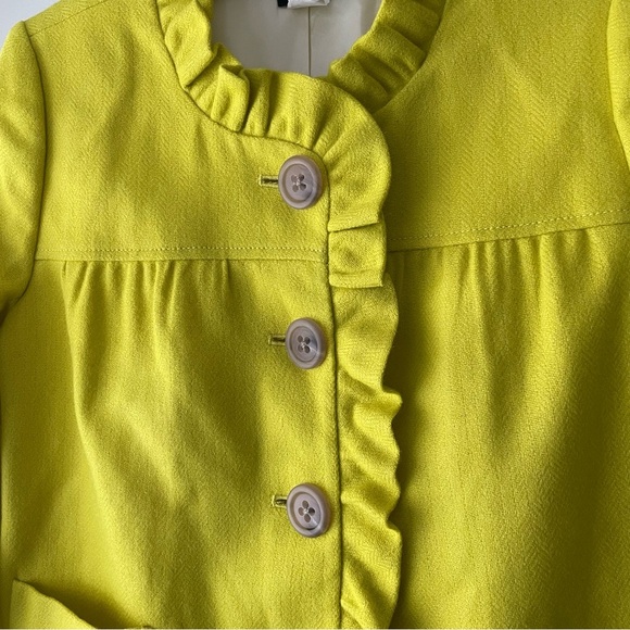 J Crew 100% Wool Ruffled Blazer Jacket Green Yellow Chartreuse Medium Petite MP - Picture 3 of 6